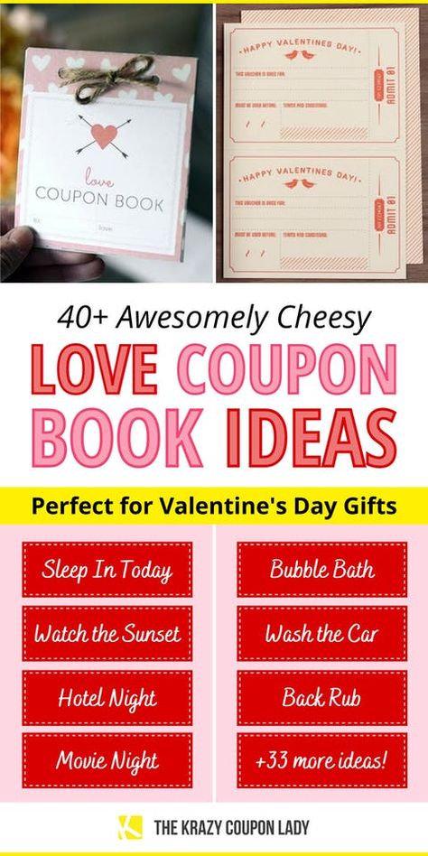 44 Valentine's Love Coupon Ideas That Are Awesomely Cheesy - The Krazy Coupon Lady Husband Coupons From Wife, Coupon Ideas For Husband, Husband Coupon Book Ideas, Coupons For Boyfriend Ideas, Cute Coupons For Boyfriend, Love Coupon Ideas, Free Love Coupons, Coupons For Husband, Coupon Books For Boyfriend