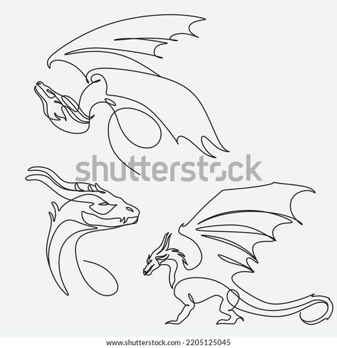 One Line Dragon, Line Drawing Dragon, Fictional Monsters, Dragon Line Drawing, Dragon Line Art, Alvia Alcedo, Maple Leaf Tattoos, Blue Dragon Tattoo, Dragon Line