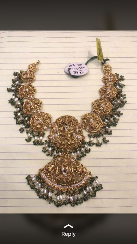 Lakshmi Haram, Emeralds Necklace, Simple Diamond Jewelry, Premraj Shantilal Jain Jewellers, Antique Necklaces Design, Antique Gold Jewelry Indian, Online Gold Jewellery, Beautiful Gold Necklaces, Gold Jewelry Simple Necklace