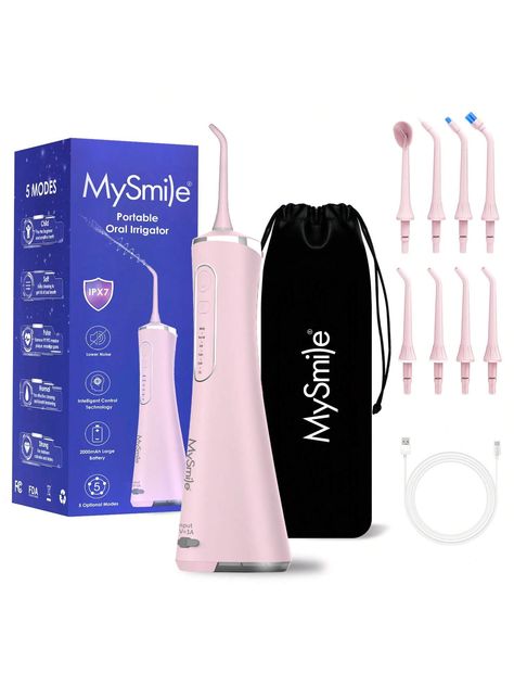 MySmile Water Dental Flosser For Teeth Cordless Oral Irrigator 5 Cleaning Modes 8 Replaceable Jet Tips IPX 7 Waterproof USB Rechargeable Water Dental Picks For Teeth Cleaning With PU Bag For TravelI discovered amazing products on SHEIN.com, come check them out! Water Pick, Lip Care Tips, Dental Plaque, Tongue Cleaner, Water Flosser, Pu Bag, Smart Things, Daily Skin Care Routine, Personal Care Products