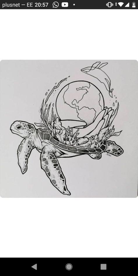 Environmental Tattoo, Ocean Life Tattoos, Ocean Sleeve Tattoos, Turtle Sketch, Fantasy Tattoo, Lettering Tattoos, Tattoo Artist Tattoo, Earth Tattoo, Sea Turtle Tattoo