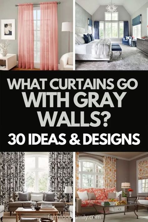 What Color Curtains Go Best With Gray Walls? [30 Ideas With Photos] Curtains To Match Grey Walls, Gray Walls Bedroom Decor, Dark Grey Walls Living Room, Walls In Bedroom, Curtains For Grey Walls, Dark Gray Bedroom, Color Curtains, Dark Grey Rooms, Gray Bedroom Walls