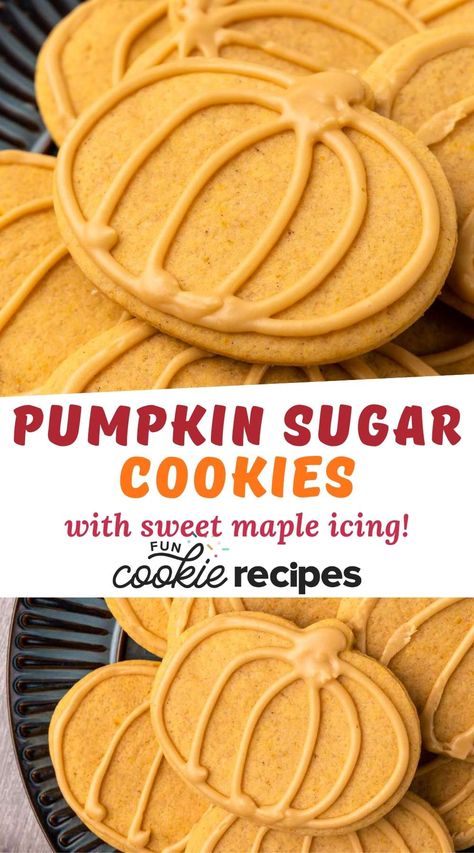 Pumpkin Roll Out Cookies, Pumpkin Spice Cutout Cookies, Pumpkin Spice Cut Out Cookies, Pumpkin Sugar Cookies Cutout, Pumpkin Cut Out Cookies, Pumpkin Sugar Cookie Recipe, Pumpkin Cutout Cookies, Pumpkin Iced Cookies, Sugar Free Pumpkin Cookies