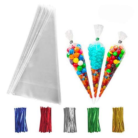 PRICES MAY VARY. SIZE: Bags are approx. 16x30cm/6x12inch. Twist ties are approx. 8cm/3.15inch. PACKAGE: 200 pieces clear cone treat bags and 200 pieces twist ties. HIGH QUALITY: The cone treat bags are made of OPP. COLOR: These bags are clear. These clear cone bags provide a clear display of the candies and more inside. WIDE APPLICATION: The triangle bags are great for cookies, candies, popcorn, sweets, chocolates and etc. They are perfect for party supplies. WIDE APPLICATION: The triangle bags Decorated Marshmallows, Market Day Ideas, Handmade Cookies, How To Make Marshmallows, Marshmallow Frosting, Candy Popcorn, Popcorn Bags, Triangle Bag, Sweet Cones