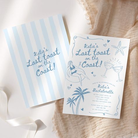 Last Toast on the Coast Bachelorette Invite, Editable Hen Party Invite, Beach Bachelorette Party, Coastal Bride, Digital Canva Template Bachelorette Party Coastal, Last Toast On The Coast Bachelorette, Hen Party Invite, Bach Themes, Toast On The Coast Bachelorette, Invitation Business, Beach Party Invitations, Last Toast On The Coast, Toast On The Coast