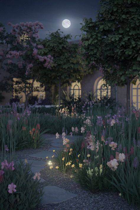 Transform your garden into a nighttime paradise with twinkling lights and lush blooms! 🌙✨ Let's create magical moments under the stars. Share your garden glow with us! 💚 #GardenBliss . #homeandgarden #betterhomesandgardens #homegardening #homesandgardens #homegarden #gardenhome #gardeningathome #flowers #plants #beautifulflowers Nighttime Garden, Celestial Garden, Moonlit Garden, Moonlight Garden, Twilight Garden, Garden Pathways, Prom Decor, Elegant Garden, Female Character Concept