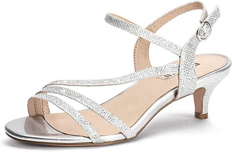 Amazon.com | IDIFU Women's Dressy Strappy 2 Inch Low Kitten Heel Open Toe Sandals Dress Shoes for Woman Lady in Bridal Dance Evening | Heeled Sandals Silver Sandals Small Heel, Bridal Dance, Woman Heels, Silver Kitten Heels, Kitten Heel Ankle Boots, Shoes For Woman, Kitten Heel Boots, Chunky Heel Pumps, Kitten Heel Sandals