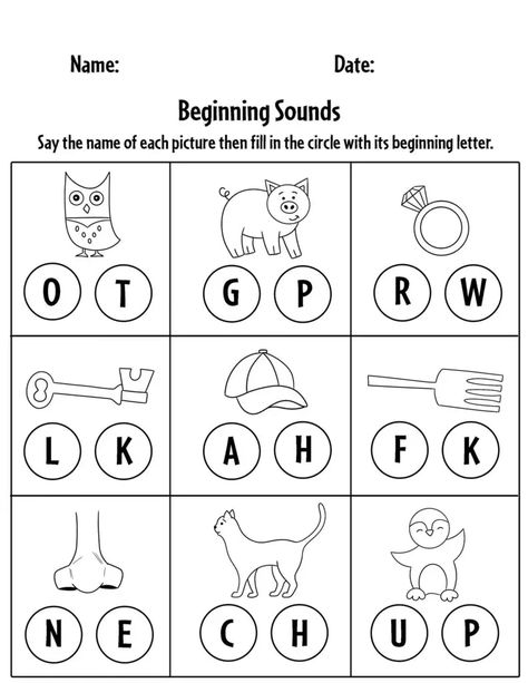 Initial Sounds Worksheets, Letter Sounds Kindergarten, Fun Phonics Activities, Math Literacy Activities, Beginning Sounds Worksheets, Kindergarten Letters, Kindergarten Reading Worksheets, Kids Worksheets, Initial Sounds