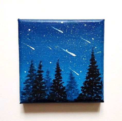 Arte Doodle, Night Sky Painting, Art Miniature, Small Canvas Paintings, Star Painting, Canvas Painting Tutorials, Simple Canvas Paintings, Cute Canvas Paintings, Easy Canvas Art