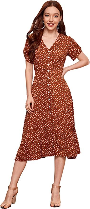 Amazon.com: Floerns Women's Floral Print V Neck Button Front Short Sleeve Split A Line Midi Dress Burgundy XL : Clothing, Shoes & Jewelry College Dress, Boho Summer Dress, A Line Midi Dress, Western Dresses For Women, Burgundy Midi Dress, Vintage Midi Dresses, A Line Maxi Dress, High Waist Short, Midi Dress Style