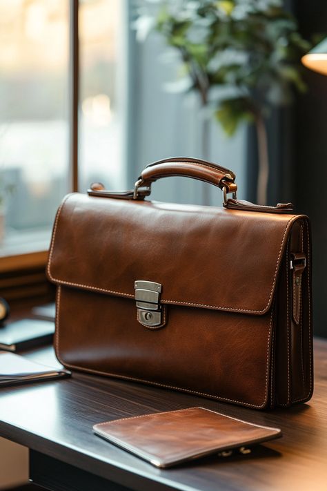 Elevate your work game with a stylish men's leather briefcase for business travel. Discover elegance! #LeatherGoods #BusinessAttire Men's Leather Briefcase, Executive Style, Messenger Backpack, Executive Fashion, Leather Briefcase Men, Leather Suspenders, Laptop Briefcase, Briefcase For Men, Backpack Travel Bag