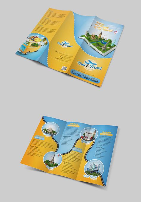 Tour & Travel Trifold Brochure Brochure Template PSD Tourism Brochure Design, Travel Brochure Design, Brochure Design Layouts, Brochure Examples, Brochure Design Creative, Brochure Design Layout, Trifold Brochure Design, Travel Brochure Template, Brochure Template Psd