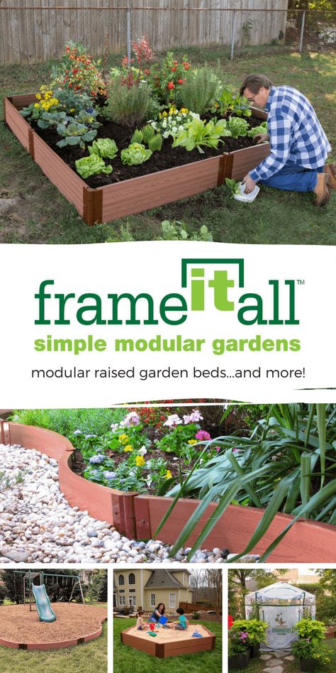 Frame It All - modular raised garden beds, landscape edging, playground borders, sandboxes and gardening accessories. Modular Raised Garden Beds, Gardening Accessories, Raised Vegetable Gardens, Landscape Edging, School Garden, Home Vegetable Garden, Garden Yard Ideas, Landscaping Tips, Garden Care