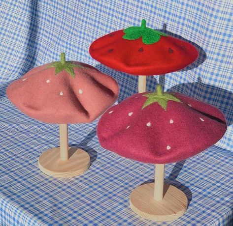 How To Make A Beret, Strawberry Beret, French Hats, Fruit Hat, Cute Beret, Hat For Winter, Hat French, Raspberry Beret, Funky Hats