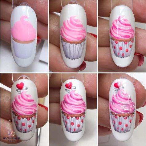 Easter Pedicure, Cupcake Nail Art, Nails Art Tutorial, Cupcake Nails, Food Nails, Pedicure Ideas, Art Nail Art, Valentine Nail Art, Nail Drawing