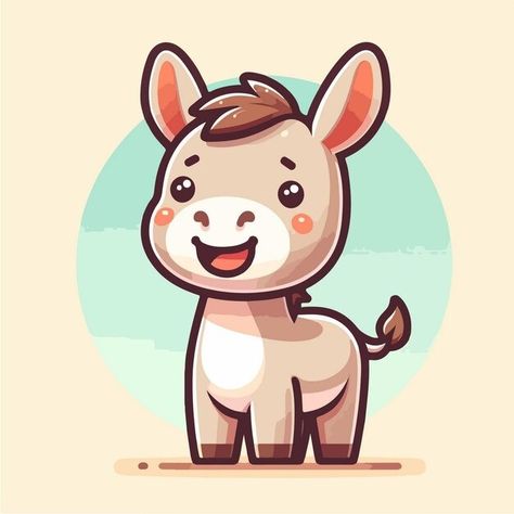 Sabiqul Fahmi | Freepik Cute Donkey Drawing Art, Donkey Illustration, Donkey Cartoon, Cartoon Donkey, Happy Pose, Donkey Drawing, Cartoon Drawings Of Animals, Cute Donkey, Animal Doodles