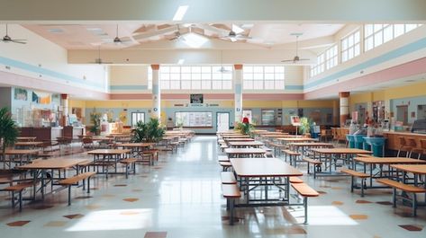 Free photo a bustling school cafeteria d... | Free Photo #Freepik #freephoto #energy #food #chairs #crowded Fancy School Cafeteria, Royal High School, Cafeteria Aesthetic, High School Cafeteria, Fame Ideas, School Webtoon, Cafeteria Design, Energy Food, Fantasy High