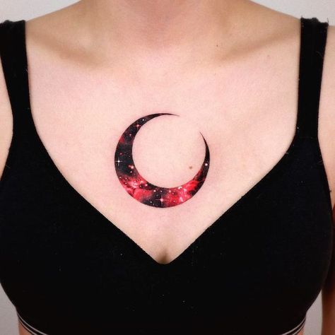 Galaxy Chest Tattoo, Red Moon Tattoo, Poetry Tattoo, Blue Moon Tattoo, Moon Phases Tattoo, Our Mindful Life, M Tattoos, Moon Tattoos, Galaxy Tattoo