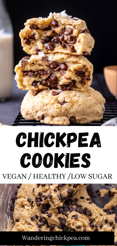 Cookie + Kate Recipes, Chickpea Protein Cookies, Vegan Chickpea Cookies, Chickpea Oatmeal Cookies, Chickpea Cookies Chocolate Chip, Chickpea Desserts, Healthy Chocolate Chip Cookies Recipe, Chickpea Chocolate Chip Cookies, Chickpea Chocolate