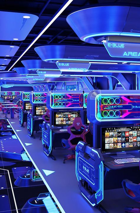 E-SPORTS REFERENCE | E-BLUE ESPORTS E Sports Design, Gaming Event, Gaming Pod, Game Center, Gaming Centre Design, Sports Event, Gaming Center Interior, Esports Desk, Futuristic Arcade