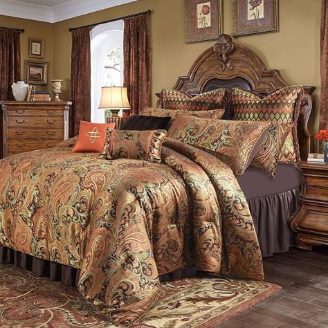 Amazon.com: Loom and Mill 9-Piece Jacquard Comforter Sets King, Classic Paisley Design Bed in a Bag, Luxury Vintage Damask Bedding Set with Euro Shams, Bedskirt, Filled Decorative Pillow for Home(King) : Home & Kitchen Paisley Comforter, Damask Bedding, Paisley Bedding, Jacquard Bedding, Michael Amini, Luxury Bedding Set, Bedding Sets Online, Luxury Bedding Collections, King Comforter Sets