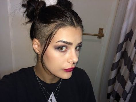 Space Buns With Shaved Sides, Half Long Half Short Hair, Half Shaved Hair Medium, Deathhawk Hairstyles, Side Shaved Hairstyles Medium, Men's Fades, Long Hair Growth, Grow Long Healthy Hair, Men's Cuts