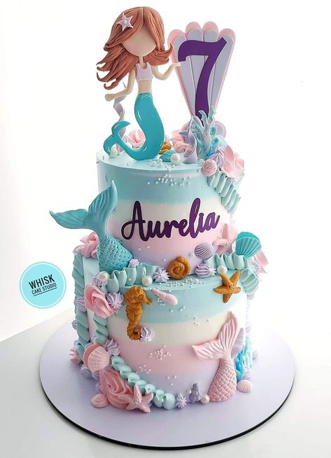 Dive Into 5 Birthday Cake, Baby Cake Design, Sleeping Beauty Cake, Ariel Cake, 9th Birthday Cake, 7th Birthday Cakes, Petal Cake, 5th Birthday Cake, Mermaid Birthday Party Decorations