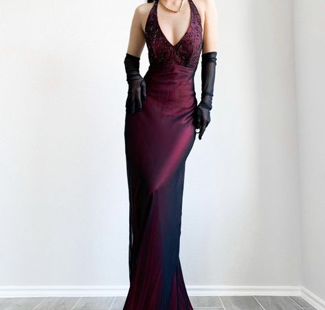 Mesh Overlay Slip Dress, Dark Red 90s Dress, Sleek Prom Dress Classy, 2000s Prom Dress Grunge, Vintage Prom Dresses 90s Goth, Handmade Prom Dress, Red Vintage Prom Dress, Vegas Prom Dress, Dark Feminine Prom Dress