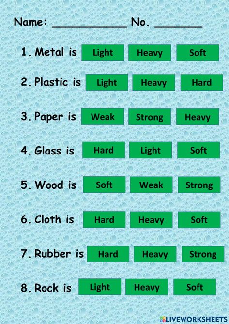 Properties Of Materials Worksheet, 2nd Grade Worksheets, Science Units, Science Worksheets, Online Activities, School Subjects, Online Workouts, Google Classroom, Properties Of Materials