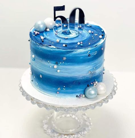 Birthday Cake For Uncle, Blue Cake Ideas For Men, Sky Birthday Cake, Cake Designs For Men Birthday, Ocean Birthday Cakes, Galaxy Desserts, Disco Cake, Bd Cake, Blue Birthday Cakes