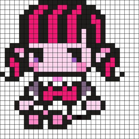 Kandi Patterns for Kandi Cuffs - Characters Pony Bead Patterns Pearl Beads Pattern Hello Kitty, Twice Perler Beads, Grided Paper Drawings, Draculaura Perler Beads, Pixel Art Grid Monster High, Monster High Kandi Pattern, Pixel Perler Beads, Pixel Art Ideas Sanrio, Hello Kitty Pixel Art 32x32