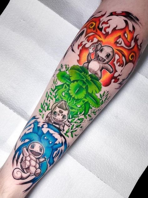 Opalaoro > Pokémon #tattoo #ink #art Charmander Tattoo, Charizard Tattoo, Pokemon Sleeves, Digimon Tattoo, Dbz Tattoo, Arm Tattoos Drawing, Pikachu Tattoo, Ouroboros Tattoo, Her Tattoo