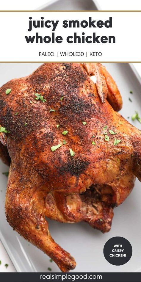 Chicken For One, Bbq Whole Chicken, Grilled Whole Chicken, Smoked Chicken Recipes, Smoked Whole Chicken, Whole Baked Chicken, Smoked Recipes, Pellet Smoker, Whole Chicken Recipes