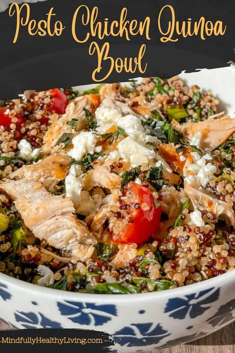 Discover the ultimate Pesto Chicken Quinoa Bowl recipe! Tender chicken, vibrant pesto, and easy sprouted quinoa come together for a healthy and delicious meal. This protein-packed bowl is perfect for lunch or dinner. Try it now and satisfy your cravings with this flavorful and nutritious dish. #PestoChickenQuinoaBowl #HealthyRecipes #ProteinPackedMeals #EasyQuinoaRecipes #DeliciousDinners Pesto Chicken Quinoa Bowl, Chicken Quinoa Recipes, Chicken Quinoa Bowl, Healthy Pesto, Chicken Bowl Recipe, Protein Packed Meals, Chicken Quinoa, Quinoa Healthy, Lunch Bowl