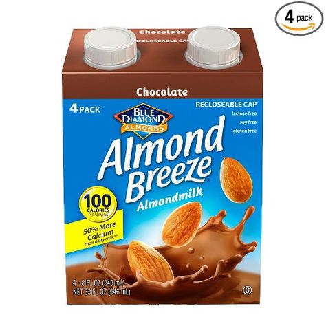 Blue Diamond Dairy Free Almond Breeze Almondmilk, Chocolate, 8 Ounce (Pack of 4) Chocolate Almond Milk, Blue Diamond Almonds, Vegan Hot Chocolate, California Almonds, Almond Breeze, Chocolate Almond, Flavored Milk, Dairy Free Options, Vegan Smoothies