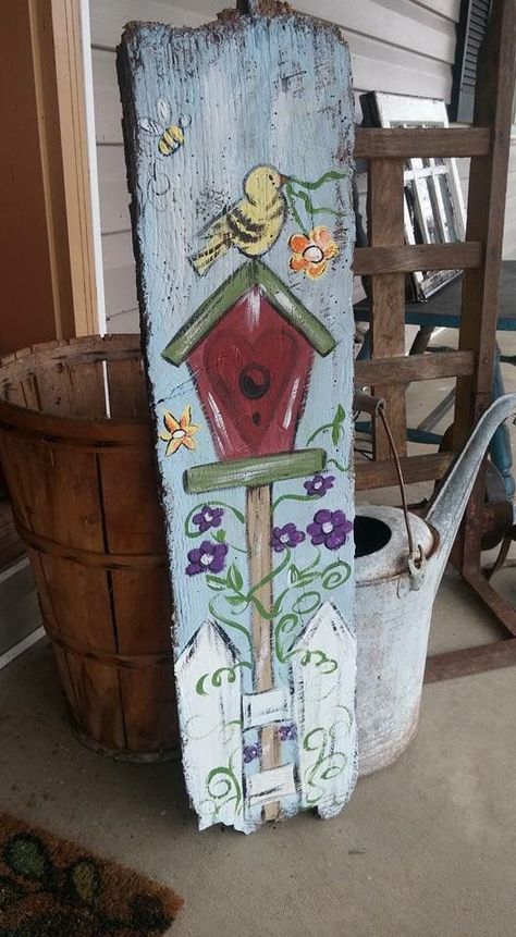 Painted Slate Ideas, Front Porch Signs Wooden Diy Spring, Painted Welcome Signs On Wood, Fence Art Painting, Barn Board Crafts, Painting On Wooden Board, Barn Wood Art, Wood Plank Art, Plank Art