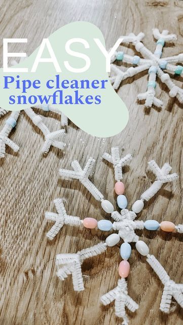 Poppy Dolan - ideas on a budget on Instagram: "EASY pipe cleaner snowflake craft ❄️ Fun, therapeutic and the little ones can learn whilst crafting. We’ve created patterns with the bead on the hands of the snowflakes (white, blue pink, white, blue pink…) We can also count how many beads to add. #christmascraftsforkids #christmascrafts #kidscrafts101 #kidschristmascrafts #themumedition #finemotorskillsactivities #wintercrafts #pipecleanercrafts" Beaded Snowflake Craft, Pipe Cleaner Winter Crafts For Kids, Pipecleaner Snowflakes Beads, Winter Pipe Cleaner Crafts, Pipecleaner Snowflakes Diy, Snowflake Pipe Cleaner Ornaments, Pipe Cleaner Snowflakes With Beads, Snowflake Pipe Cleaner, Pipe Cleaner Snowflakes