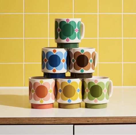 1960s Aesthetic, Stackable Mugs, Stacking Mugs, Sunflower Gifts, Orla Kiely, Tea Or Coffee, Mug Set, Bold Prints, Beautiful Gift Boxes