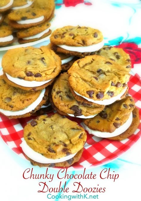 Chocolate Chip Doozie Cookies, Double Doozies Cookies, Double Doozie Cookies Recipe, Chocolate Chip Whoopie Pie Recipe, Cookie Sandwich Frosting, Double Doozie Cookies, Cookie Store, Chunky Chocolate Chip Cookies, Forgotten Cookies