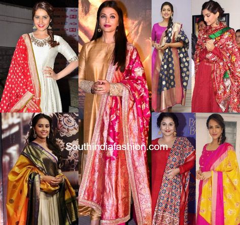 The hottest trend is styling your anarkali with a statement dupatta like kanjeevaram, banaras silk, Ikat dupattas, floral dupattas etc. pattu dupattas with anarkalis, salwar kameez with banarasi silk dupatta, pattu chunni with salwar, ikat dupatta, Simple Anarkali, Kalamkari Dresses, Ikat Dupatta, Recycled Dress, Kurta Patterns, Vintage Formal Dresses, Latest Designer Sarees, Long Kurti Designs, Indian Saree Blouses Designs