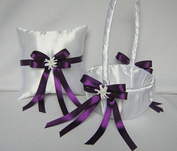 I would rather have the white be silver Purple White Wedding, Purple Flower Girls, Flower Girl Accessories, Ring Pillows, Flower Girl Baskets, Ring Pillow Wedding, Ring Bearer Pillows, Purple Rings, Ring Bearer Pillow