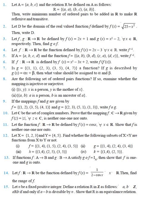 Class 12 Important Questions for Maths - Relations and Functions Functions And Relations Math, Class 10 Maths Formula, Lcm And Hcf Questions, Relation And Function Math, Class 10 Maths All Formula, Relations And Functions, Class 12 Maths Formula, Functions Math, Class 12 Maths