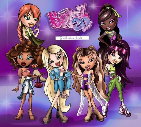 Doll Fanart, Bratz Characters, Bratz Doll Makeup, Happy 20th Anniversary, Black Bratz Doll, My Scene, Big Head, Bratz Doll, American Fashion