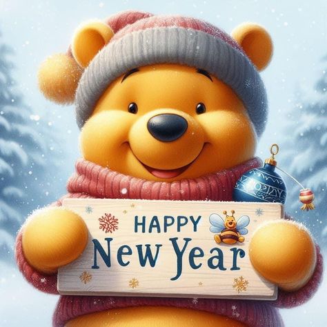 Winnie The Pooh Christmas Quotes, Winnie The Pooh New Year, Winnie The Pooh Christmas Wallpapers, Happy New Year Cute Cartoon, Happy New Year Animals, Happy New Year Cartoon, Disney Happy New Year, Tigger Christmas, Winnie The Pooh Gif