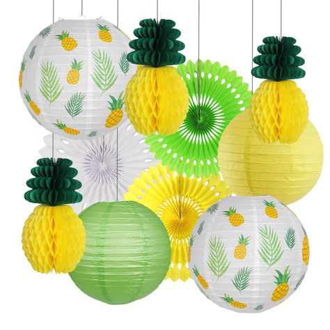 Pineapple Party Decorations, Hawaiian Party Supplies Tropical Leaves Hanging Paper Lanterns Pineapple Honeycomb Tissue Paper Fans for Birthday Luau Summer Party Home Decoration Party (Yellow) Tropisk Fest, Pink Flamingo Party, Luau Party Decorations, Hanging Paper Lanterns, Aloha Party, Hawaiian Party Decorations, Honeycomb Decorations, Cactus Party, Fiesta Tropical