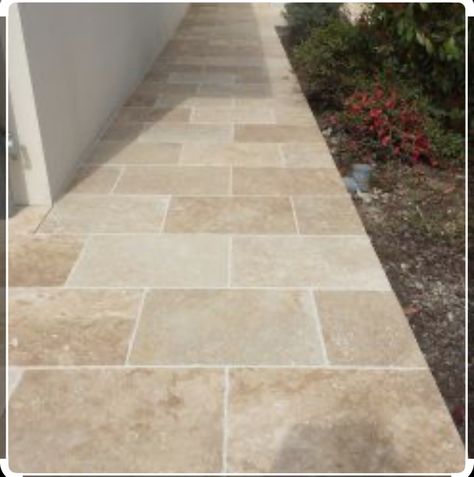 Travertine Patio, Garden Slabs, Travertine Outdoor, Patio Flooring, Outdoor Gardens Design, Outdoor Decor Backyard, Outdoor Tiles, Paver Patio, Concrete Patio