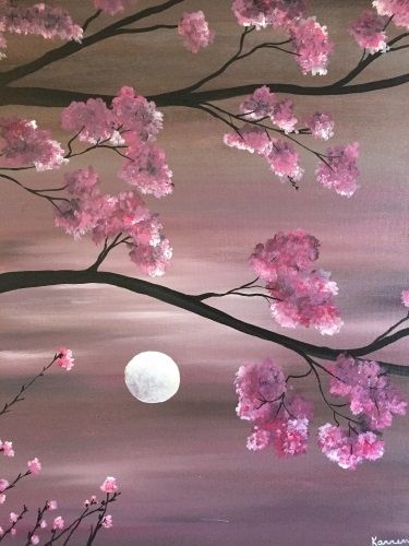 Learn to paint a Cherry Blossom Moonlight II Canvas Painting Quotes, معرض فني, Believe In, Yourself Quotes, Easy Canvas Painting, Night Painting, Painting Art Projects, Pictures To Paint, Learn To Paint