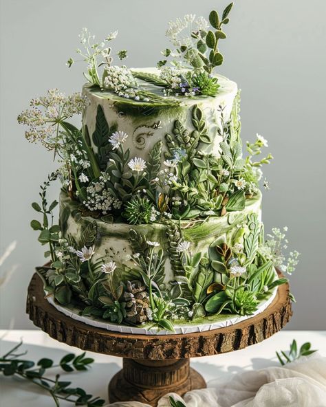 Virgo Cake Designs, Virgo Birthday Cake, Enchanted Forest Cake, Moss Cake, Wedding Cake Forest, Fairy Garden Cake, Lotr Wedding, Fairy Garden Birthday Party, Virgo Birthday