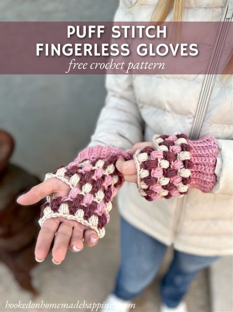 Puff Stitch Fingerless Gloves Crochet Pattern - Hooked on Homemade Happiness Crochet Fingerless Gloves Pattern, Gloves Crochet Pattern, Fingerless Gloves Pattern, Fingerless Gloves Crochet, Gloves Crochet, Fingerless Gloves Crochet Pattern, Crochet Gloves Pattern, Gloves Pattern, Crochet Fingerless Gloves