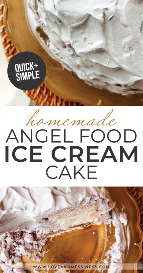 Homemade Angel Food Ice Cream Cake Angel Food Ice Cream Cake, Angel Food Cake Frosting, Simple Homemade Ice Cream, Banana Split Ice Cream, Homemade Ice Cream Cake, Food Ice Cream, Angel Food Cake Pan, Angel Food Cake Mix Recipes, Ice Cream Cake Recipe